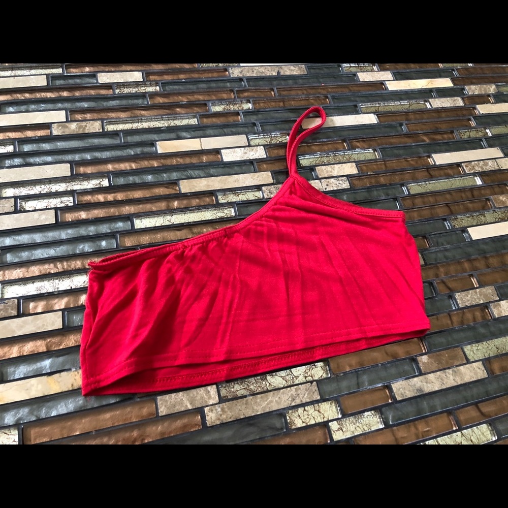 Red one shoulder crop top